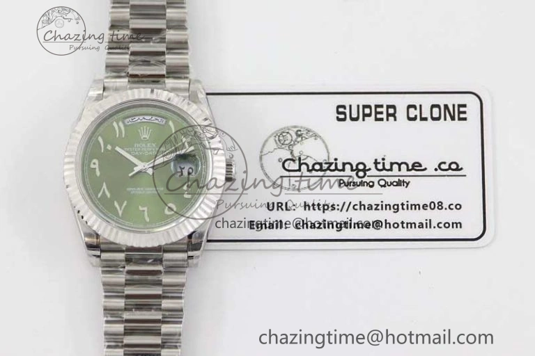 Day Date 40mm SS 904L Steel TWF 1:1 Best Edition Green Arabic Dial on SS Bracelet A2836