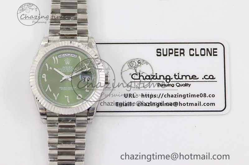 Day Date 40mm SS 904L Steel TWF 1:1 Best Edition Green Arabic Dial on SS Bracelet A2836