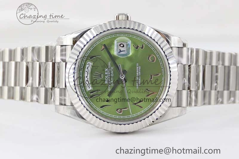 Day Date 40mm SS 904L Steel TWF 1:1 Best Edition Green Arabic Dial on SS Bracelet A2836