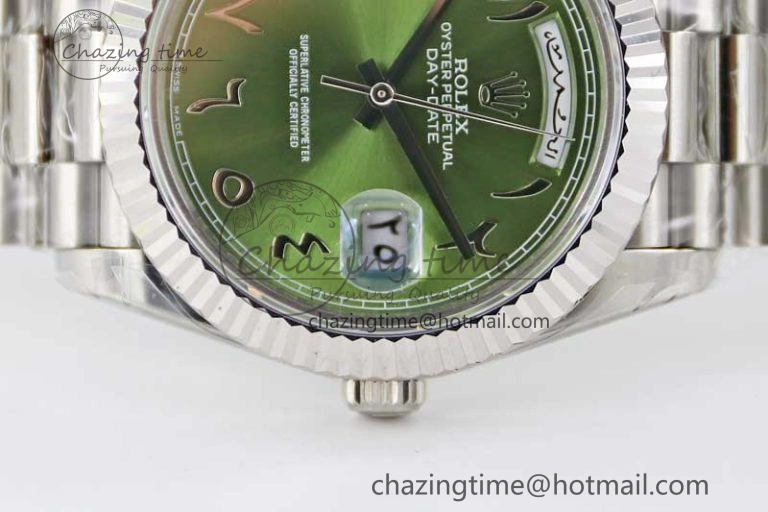 Day Date 40mm SS 904L Steel TWF 1:1 Best Edition Green Arabic Dial on SS Bracelet A2836
