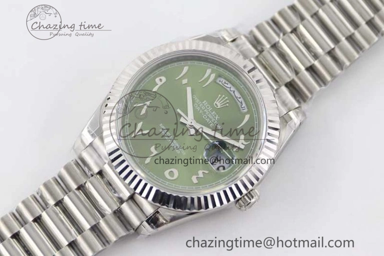 Day Date 40mm SS 904L Steel TWF 1:1 Best Edition Green Arabic Dial on SS Bracelet A2836