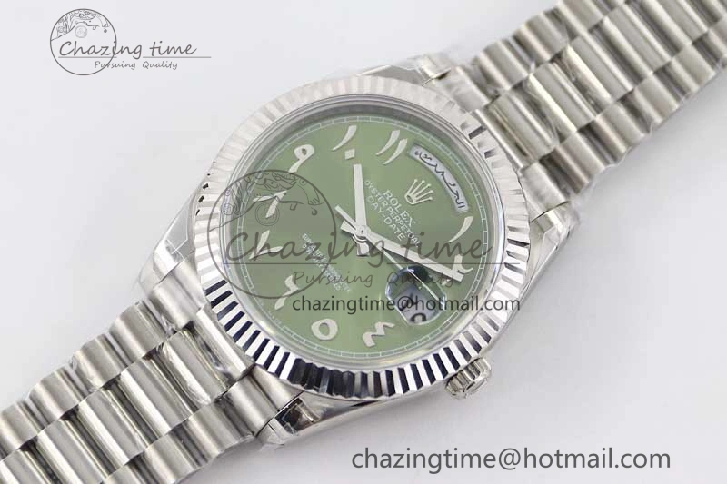 Day Date 40mm SS 904L Steel TWF 1:1 Best Edition Green Arabic Dial on SS Bracelet A2836