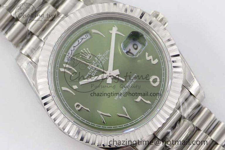 Day Date 40mm SS 904L Steel TWF 1:1 Best Edition Green Arabic Dial on SS Bracelet A2836