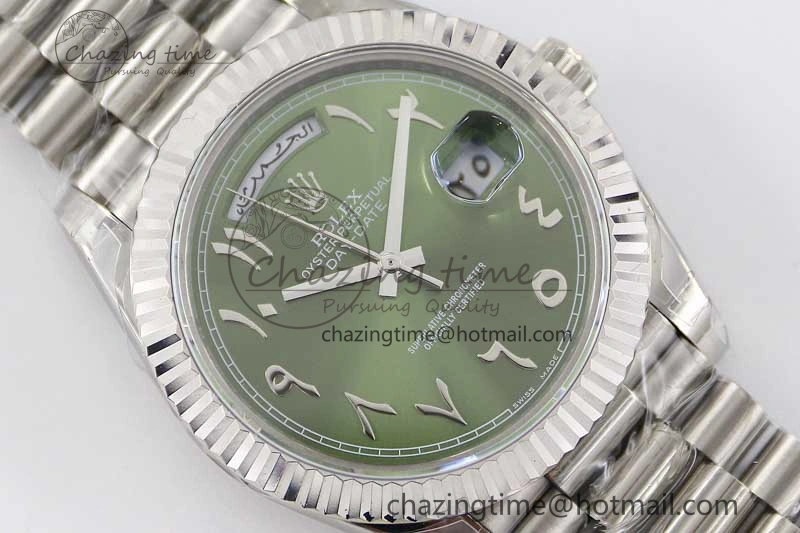 Day Date 40mm SS 904L Steel TWF 1:1 Best Edition Green Arabic Dial on SS Bracelet A2836
