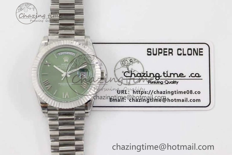 Day Date 40mm SS 904L Steel TWF 1:1 Best Edition Green Roman Dial on SS Bracelet A2836