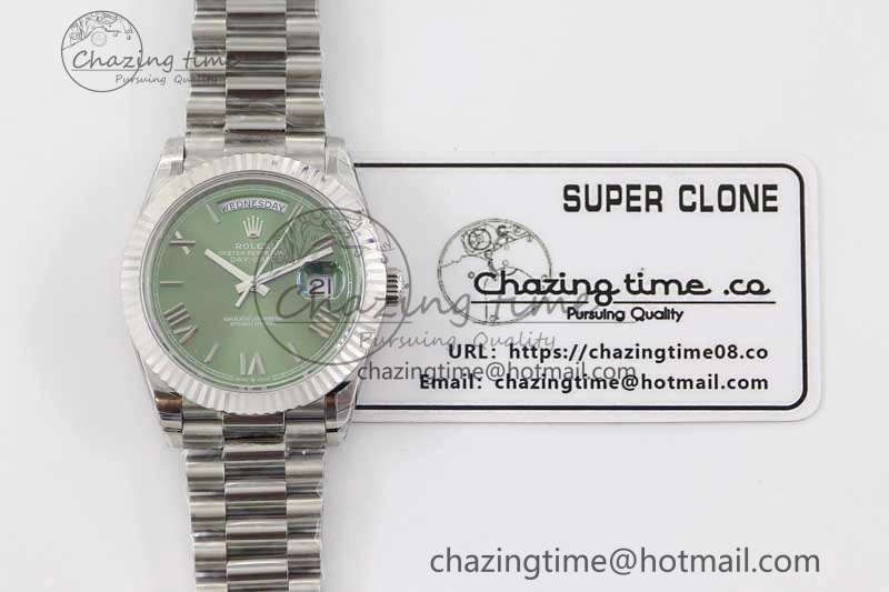 Day Date 40mm SS 904L Steel TWF 1:1 Best Edition Green Roman Dial on SS Bracelet A2836