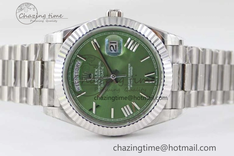 Day Date 40mm SS 904L Steel TWF 1:1 Best Edition Green Roman Dial on SS Bracelet A2836