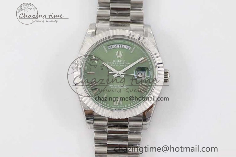 Day Date 40mm SS 904L Steel TWF 1:1 Best Edition Green Roman Dial on SS Bracelet A2836
