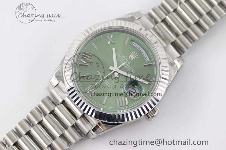 Day Date 40mm SS 904L Steel TWF 1:1 Best Edition Green Roman Dial on SS Bracelet A2836