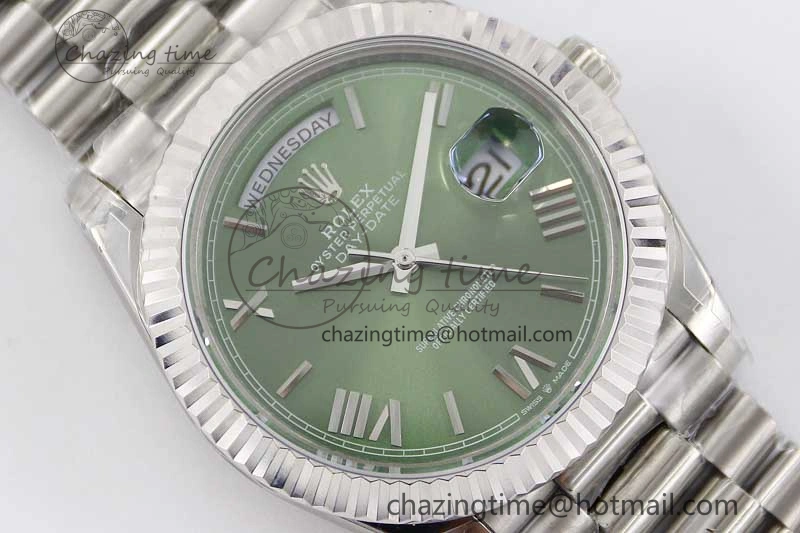 Day Date 40mm SS 904L Steel TWF 1:1 Best Edition Green Roman Dial on SS Bracelet A2836