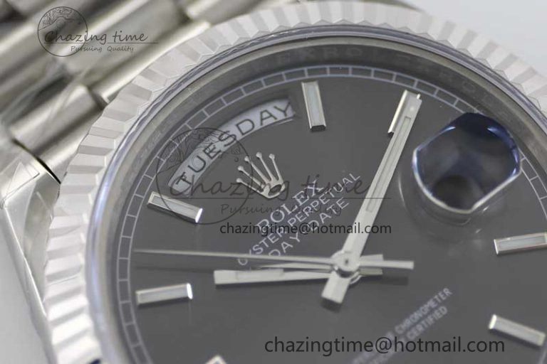 Day Date 40mm SS 904L Steel TWF 1:1 Best Edition Grey Dial on SS Bracelet A2836