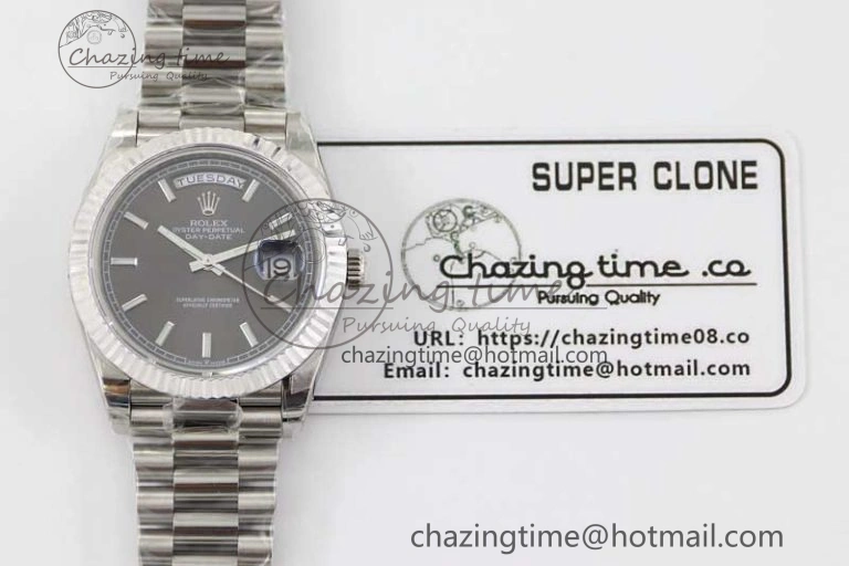 Day Date 40mm SS 904L Steel TWF 1:1 Best Edition Grey Dial on SS Bracelet A2836