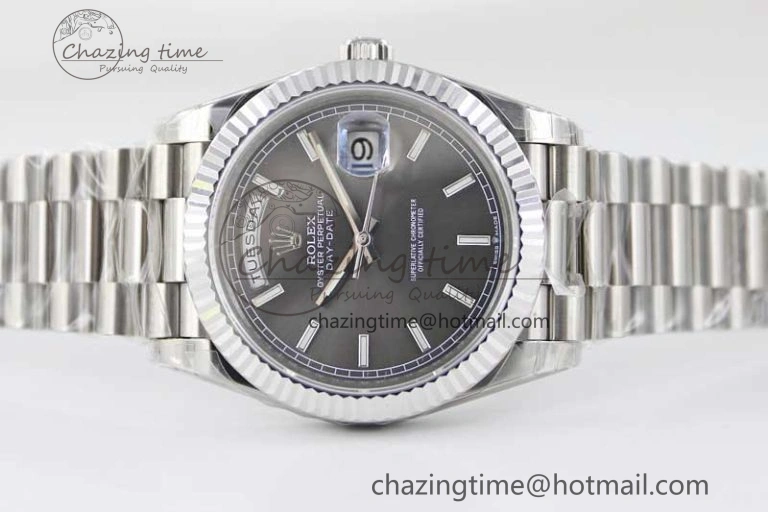 Day Date 40mm SS 904L Steel TWF 1:1 Best Edition Grey Dial on SS Bracelet A2836