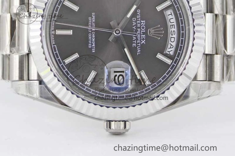Day Date 40mm SS 904L Steel TWF 1:1 Best Edition Grey Dial on SS Bracelet A2836