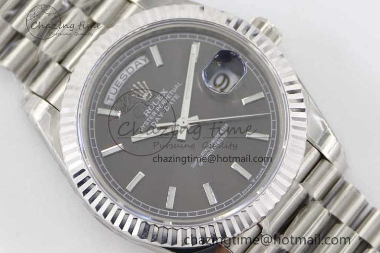 Day Date 40mm SS 904L Steel TWF 1:1 Best Edition Grey Dial on SS Bracelet A2836