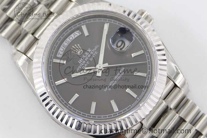 Day Date 40mm SS 904L Steel TWF 1:1 Best Edition Grey Dial on SS Bracelet A2836