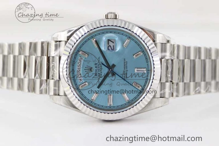 Day Date 40mm SS 904L Steel TWF 1:1 Best Edition ICE Blue Crystal Dial on SS Bracelet A2836
