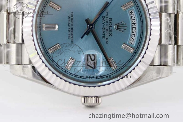 Day Date 40mm SS 904L Steel TWF 1:1 Best Edition ICE Blue Crystal Dial on SS Bracelet A2836