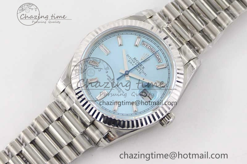 Day Date 40mm SS 904L Steel TWF 1:1 Best Edition ICE Blue Crystal Dial on SS Bracelet A2836