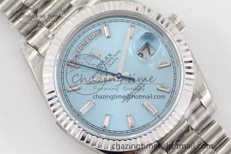 Day Date 40mm SS 904L Steel TWF 1:1 Best Edition ICE Blue Crystal Dial on SS Bracelet A2836
