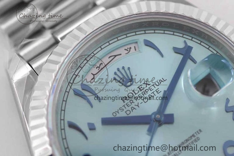 Day Date 40mm SS 904L Steel TWF 1:1 Best Edition Ice Blue Arabic Dial on SS Bracelet A2836