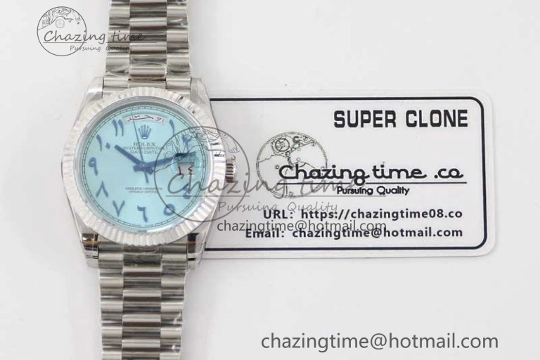 Day Date 40mm SS 904L Steel TWF 1:1 Best Edition Ice Blue Arabic Dial on SS Bracelet A2836