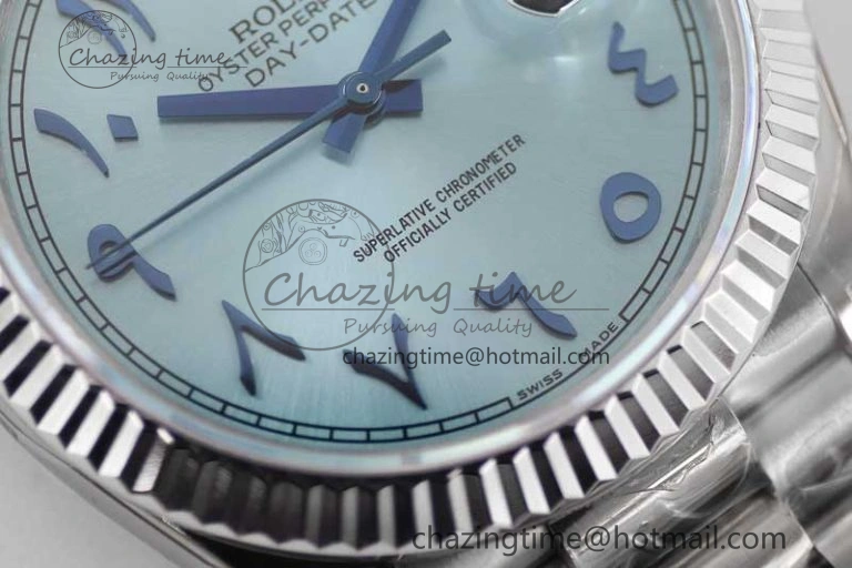 Day Date 40mm SS 904L Steel TWF 1:1 Best Edition Ice Blue Arabic Dial on SS Bracelet A2836