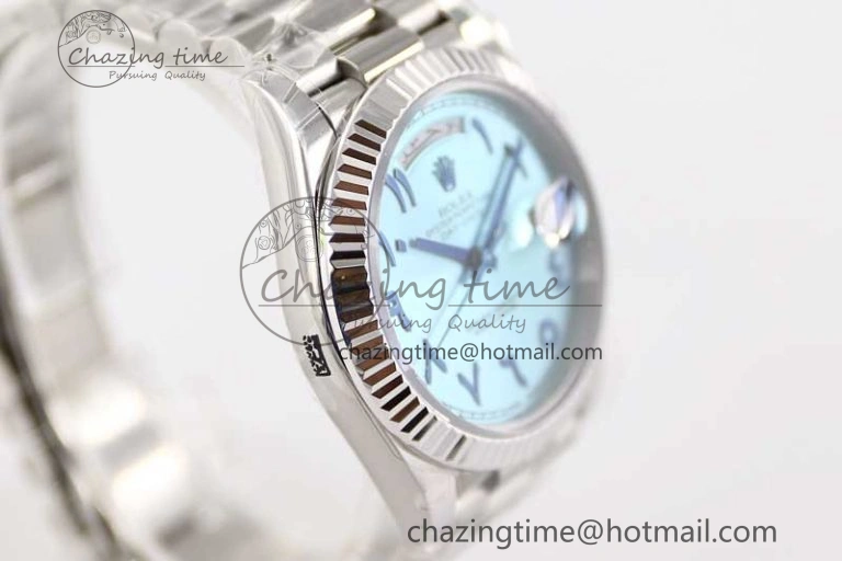 Day Date 40mm SS 904L Steel TWF 1:1 Best Edition Ice Blue Arabic Dial on SS Bracelet A2836