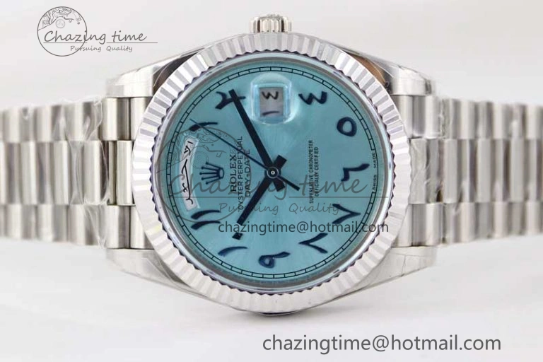 Day Date 40mm SS 904L Steel TWF 1:1 Best Edition Ice Blue Arabic Dial on SS Bracelet A2836