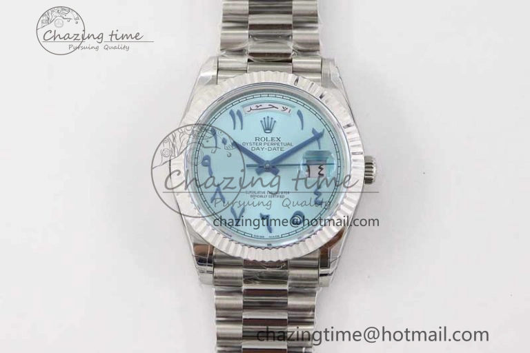 Day Date 40mm SS 904L Steel TWF 1:1 Best Edition Ice Blue Arabic Dial on SS Bracelet A2836