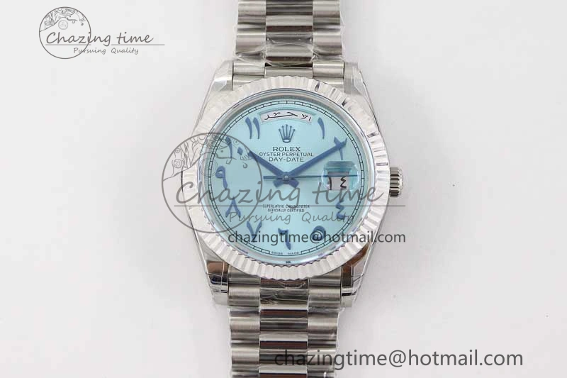 Day Date 40mm SS 904L Steel TWF 1:1 Best Edition Ice Blue Arabic Dial on SS Bracelet A2836