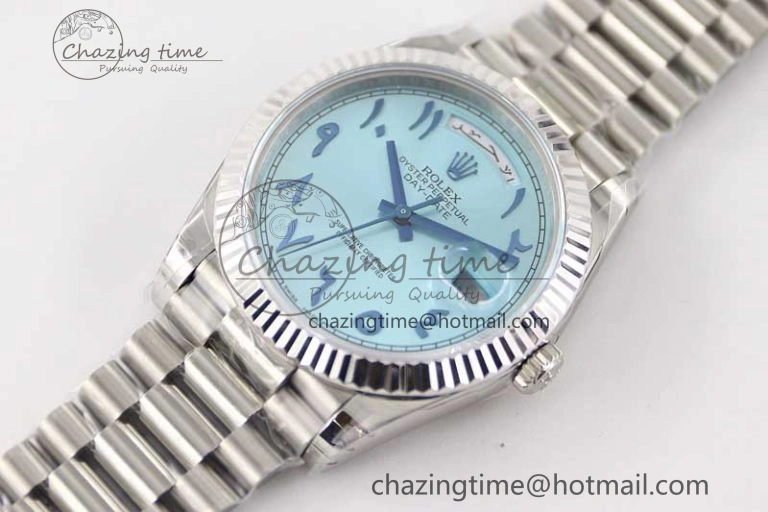 Day Date 40mm SS 904L Steel TWF 1:1 Best Edition Ice Blue Arabic Dial on SS Bracelet A2836