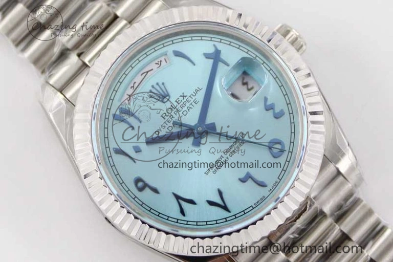 Day Date 40mm SS 904L Steel TWF 1:1 Best Edition Ice Blue Arabic Dial on SS Bracelet A2836