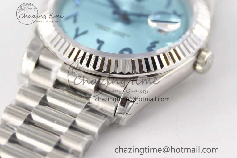 Day Date 40mm SS 904L Steel TWF 1:1 Best Edition Ice Blue Arabic Dial on SS Bracelet A2836