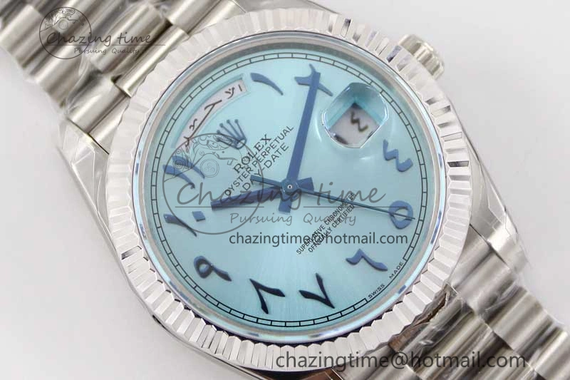 Day Date 40mm SS 904L Steel TWF 1:1 Best Edition Ice Blue Arabic Dial on SS Bracelet A2836