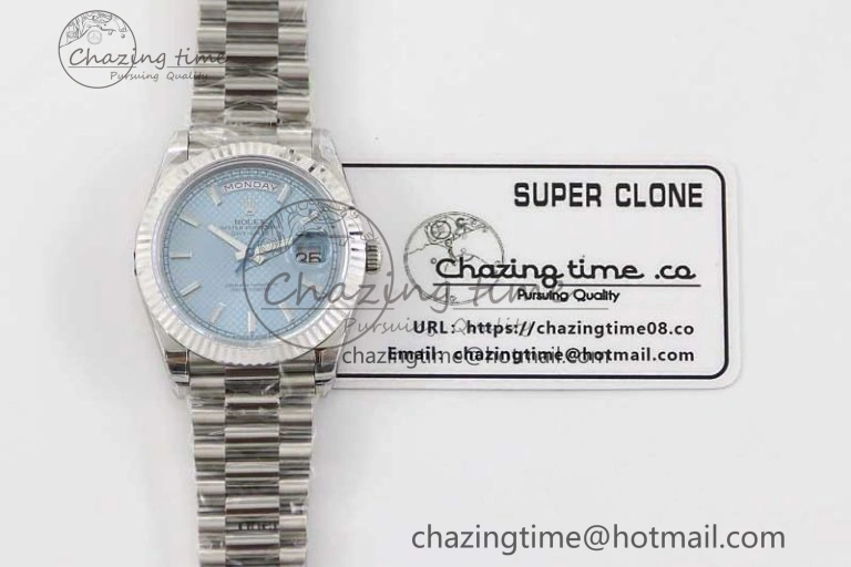 Day Date 40mm SS 904L Steel TWF 1:1 Best Edition Ice Blue Dial on SS Bracelet A2836
