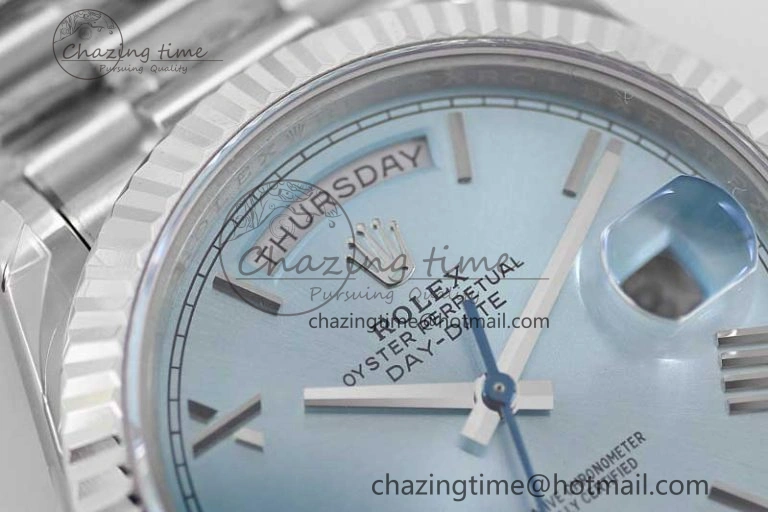 Day Date 40mm SS 904L Steel TWF 1:1 Best Edition Ice Blue Roman Dial on SS Bracelet A2836