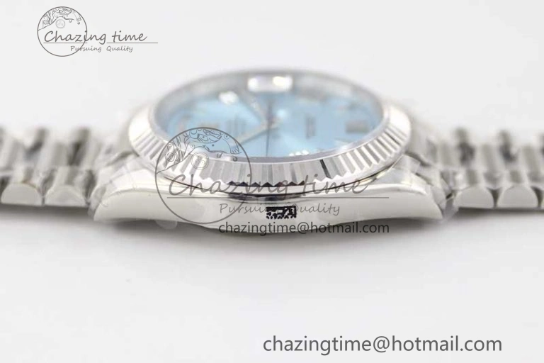 Day Date 40mm SS 904L Steel TWF 1:1 Best Edition Ice Blue Roman Dial on SS Bracelet A2836