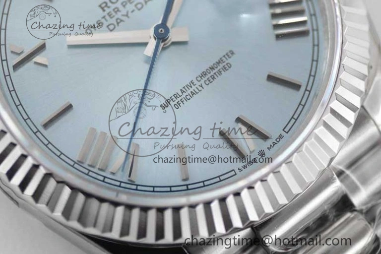 Day Date 40mm SS 904L Steel TWF 1:1 Best Edition Ice Blue Roman Dial on SS Bracelet A2836