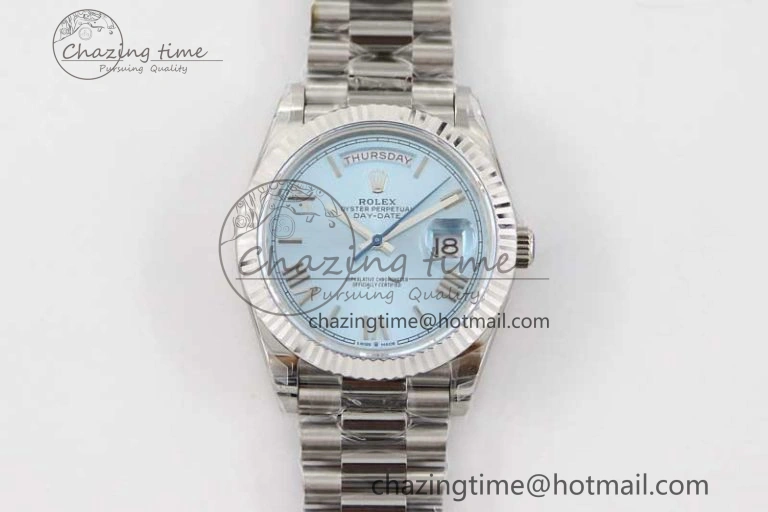 Day Date 40mm SS 904L Steel TWF 1:1 Best Edition Ice Blue Roman Dial on SS Bracelet A2836