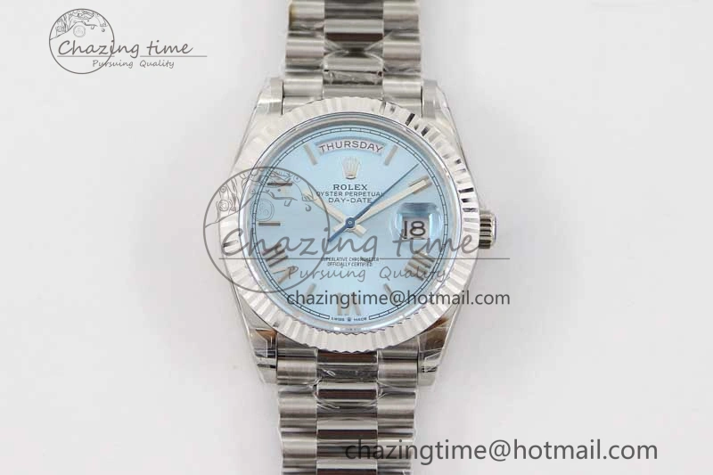 Day Date 40mm SS 904L Steel TWF 1:1 Best Edition Ice Blue Roman Dial on SS Bracelet A2836