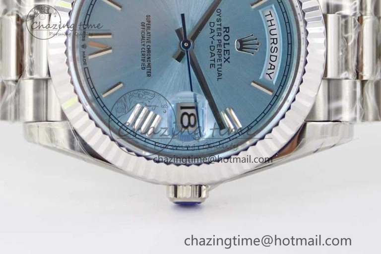 Day Date 40mm SS 904L Steel TWF 1:1 Best Edition Ice Blue Roman Dial on SS Bracelet A2836