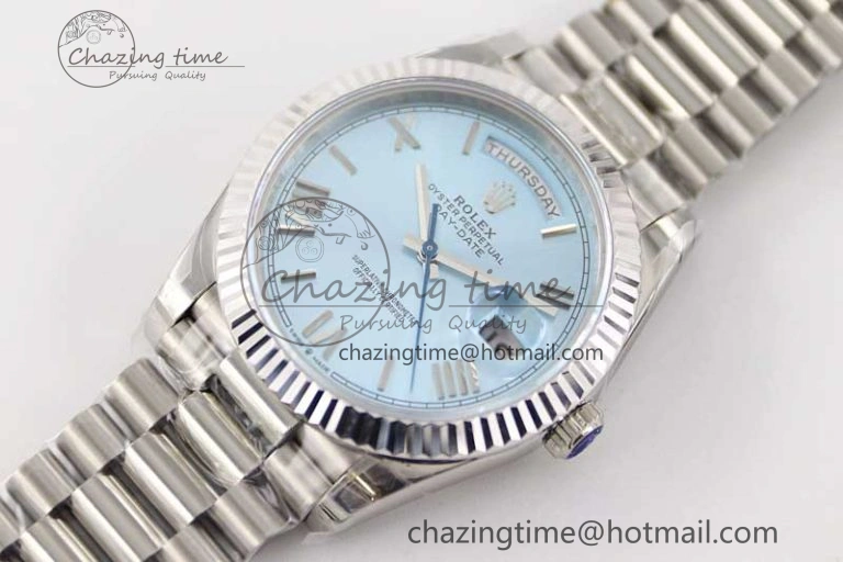 Day Date 40mm SS 904L Steel TWF 1:1 Best Edition Ice Blue Roman Dial on SS Bracelet A2836