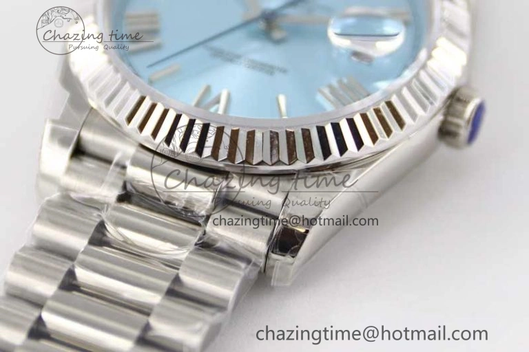 Day Date 40mm SS 904L Steel TWF 1:1 Best Edition Ice Blue Roman Dial on SS Bracelet A2836