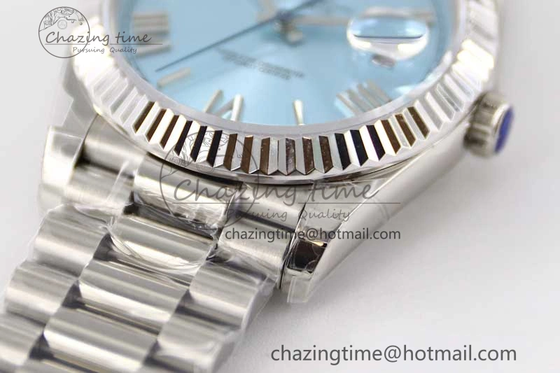 Day Date 40mm SS 904L Steel TWF 1:1 Best Edition Ice Blue Roman Dial on SS Bracelet A2836