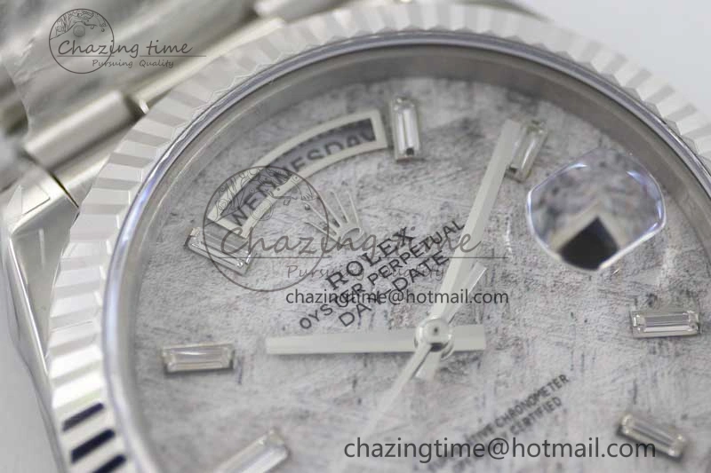 Day Date 40mm SS 904L Steel TWF 1:1 Best Edition Meteorite Crystal Dial on SS Bracelet A2836