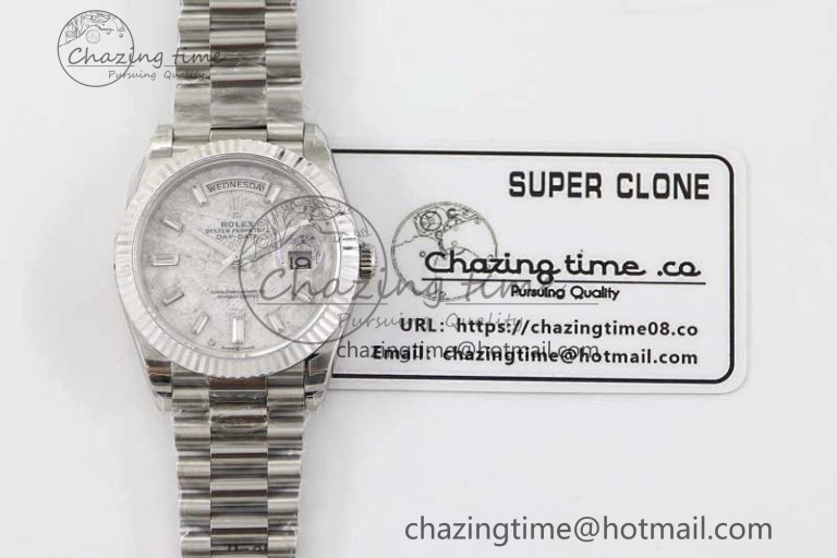 Day Date 40mm SS 904L Steel TWF 1:1 Best Edition Meteorite Crystal Dial on SS Bracelet A2836