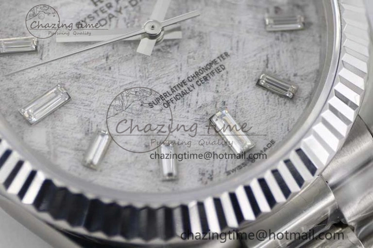 Day Date 40mm SS 904L Steel TWF 1:1 Best Edition Meteorite Crystal Dial on SS Bracelet A2836