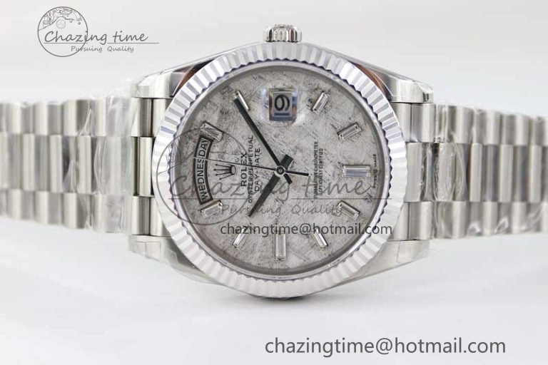 Day Date 40mm SS 904L Steel TWF 1:1 Best Edition Meteorite Crystal Dial on SS Bracelet A2836