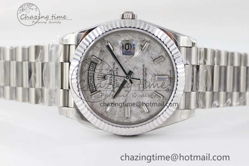 Day Date 40mm SS 904L Steel TWF 1:1 Best Edition Meteorite Crystal Dial on SS Bracelet A2836